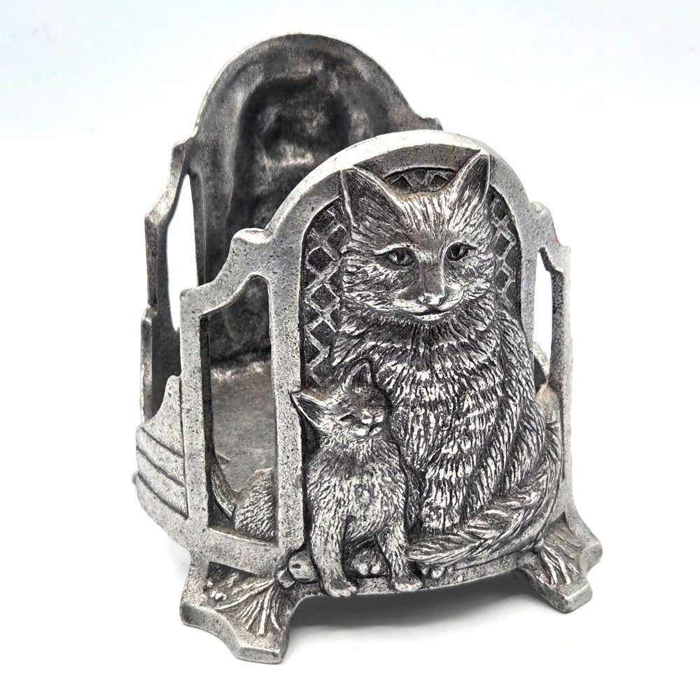 Vintage‎ Cat & Kitten Pewter Jar Candle Holder 1998 Carson Pewter Large Footed